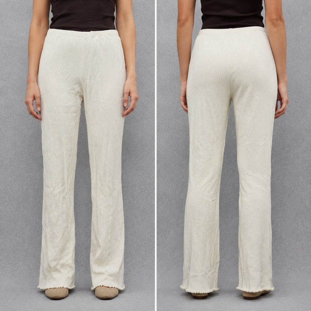 Ralph Lauren Pants Womens 24x30 Off White Ribbed Knit Flares Cozy Lounge Casual